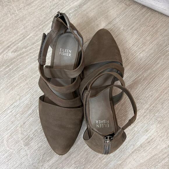 Eileen Fisher Shoes Womens Size 6 Olive Green/Gray Bovery Suede Leather Sandals - Picture 10 of 13